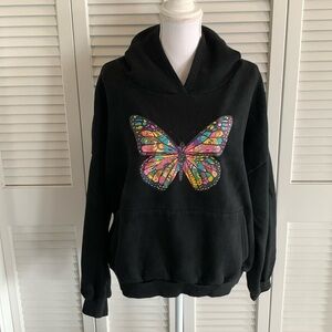 Adika Butterfly Hoodie Oversized Black Sweatshirt Multi Color Graphic Unisex OS